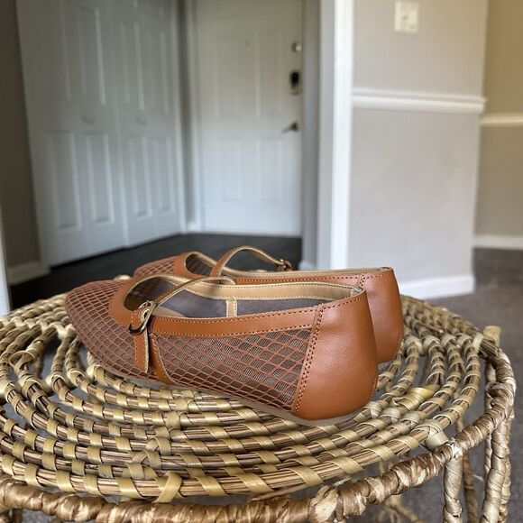 SAKS FIFTH AVENUE Brynn Leather & Mesh Flats In Brown Size 8.5 - Picture 5 of 14